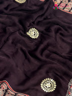 close up view of purple pure modal silk ajarakh print saree
