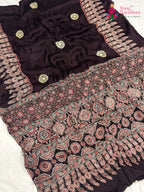 purple pure modal silk ajarakh print saree ethnic wear by Rang Rajasthani
