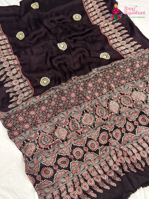 Purple Modal Ajrakh Print Saree for Casual | Bridal Edit