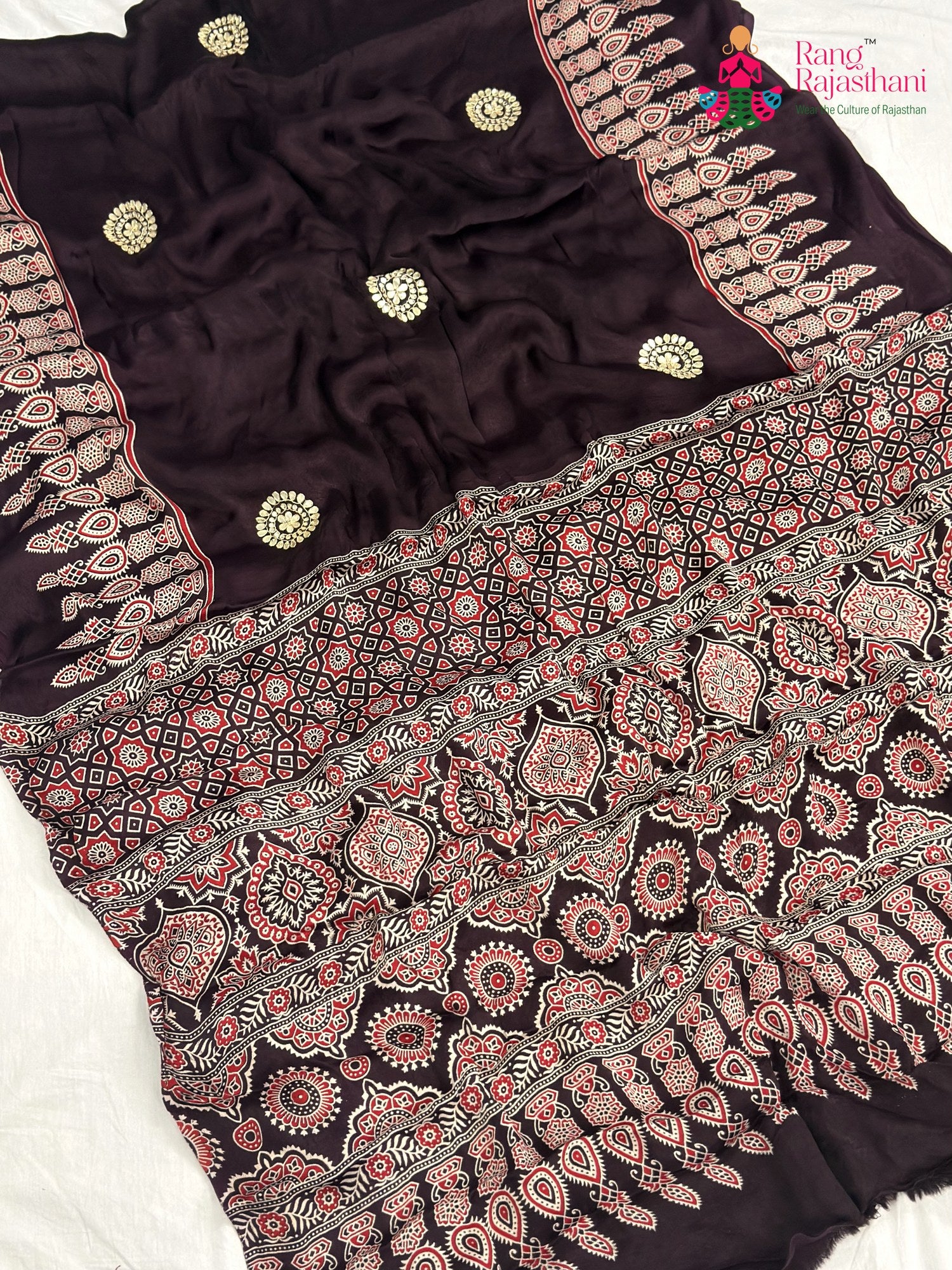 Purple Modal Ajrakh Print Saree for Casual | Bridal Edit