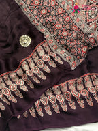 design pattern of purple pure modal silk ajarakh print saree