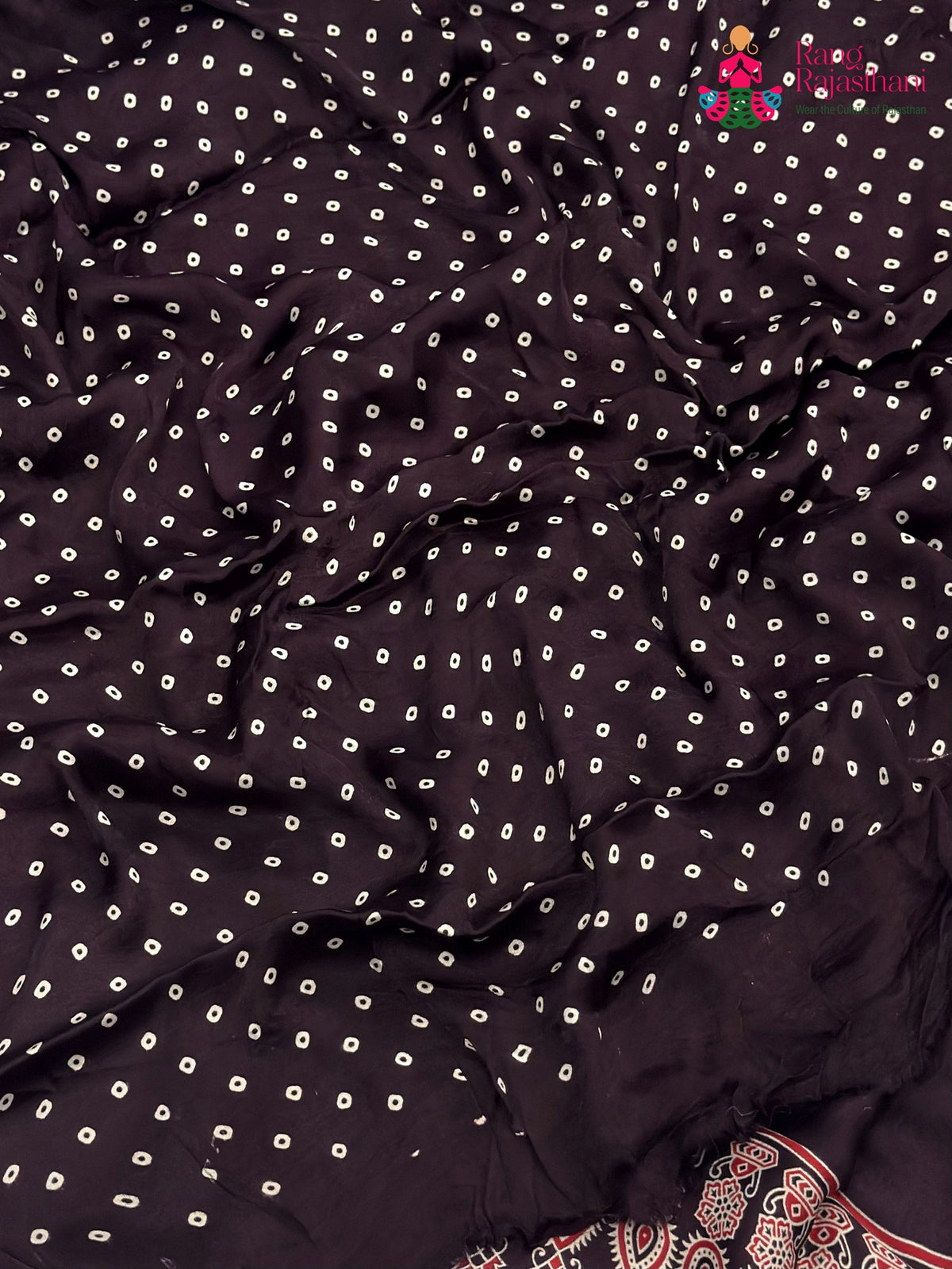 fabric texture of purple pure modal silk ajarakh print saree