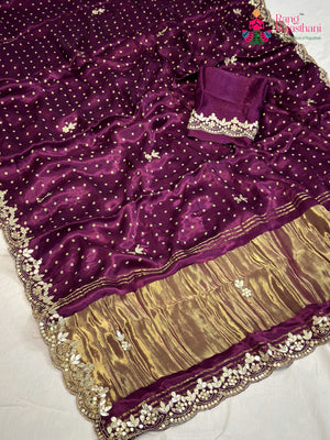 Purple Modal Bandhani Print Chunri Saree for Sangeet Night | Flowy Edit