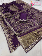 pallu detailing of purple modal gota patti saree 