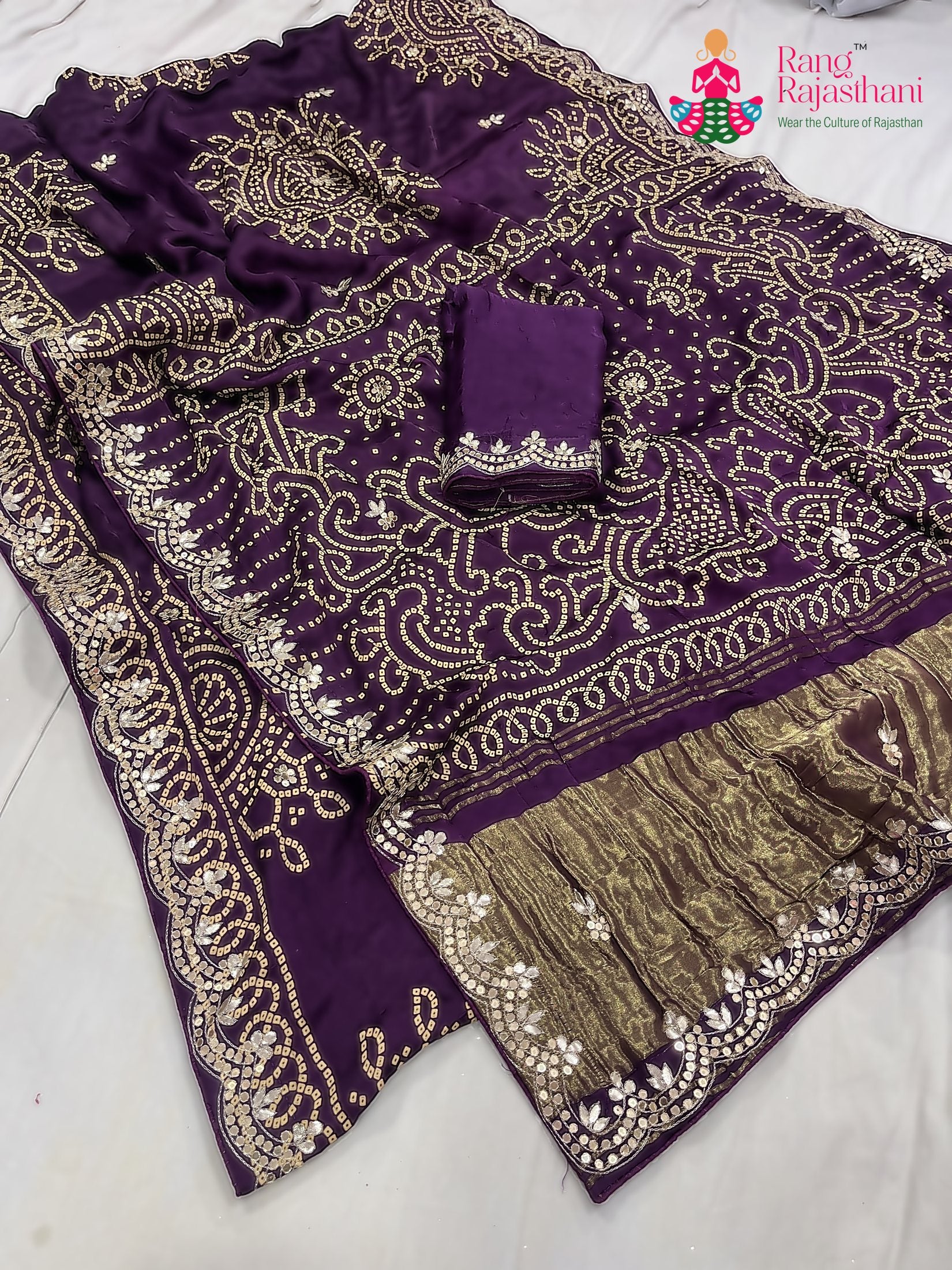 pallu detailing of purple modal gota patti saree 