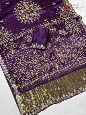 Purple Modal Gota Patti Chunri Saree for Mayra Ceremony | Top Choice