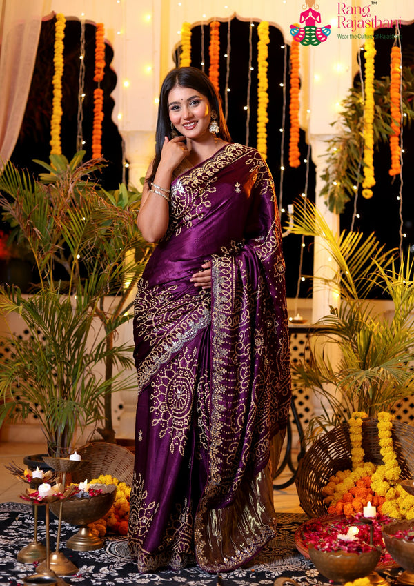 Purple Modal Bandhani Print Chunri Saree for Mayra Ceremony | Trending Now