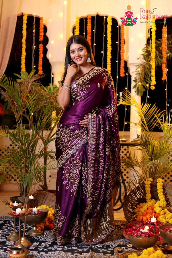 Purple Modal Bandhani Print Chunri Saree for Mayra Ceremony | Trending Now