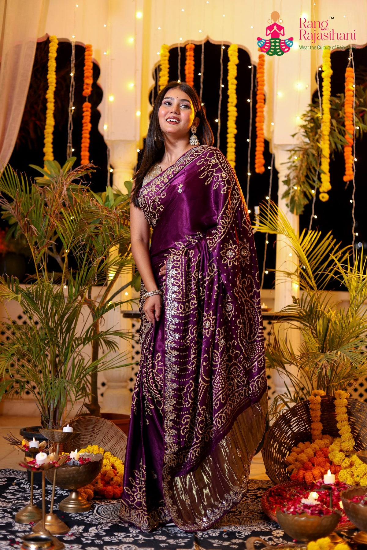 Purple Modal Bandhani Print Chunri Saree for Mayra Ceremony | Trending Now