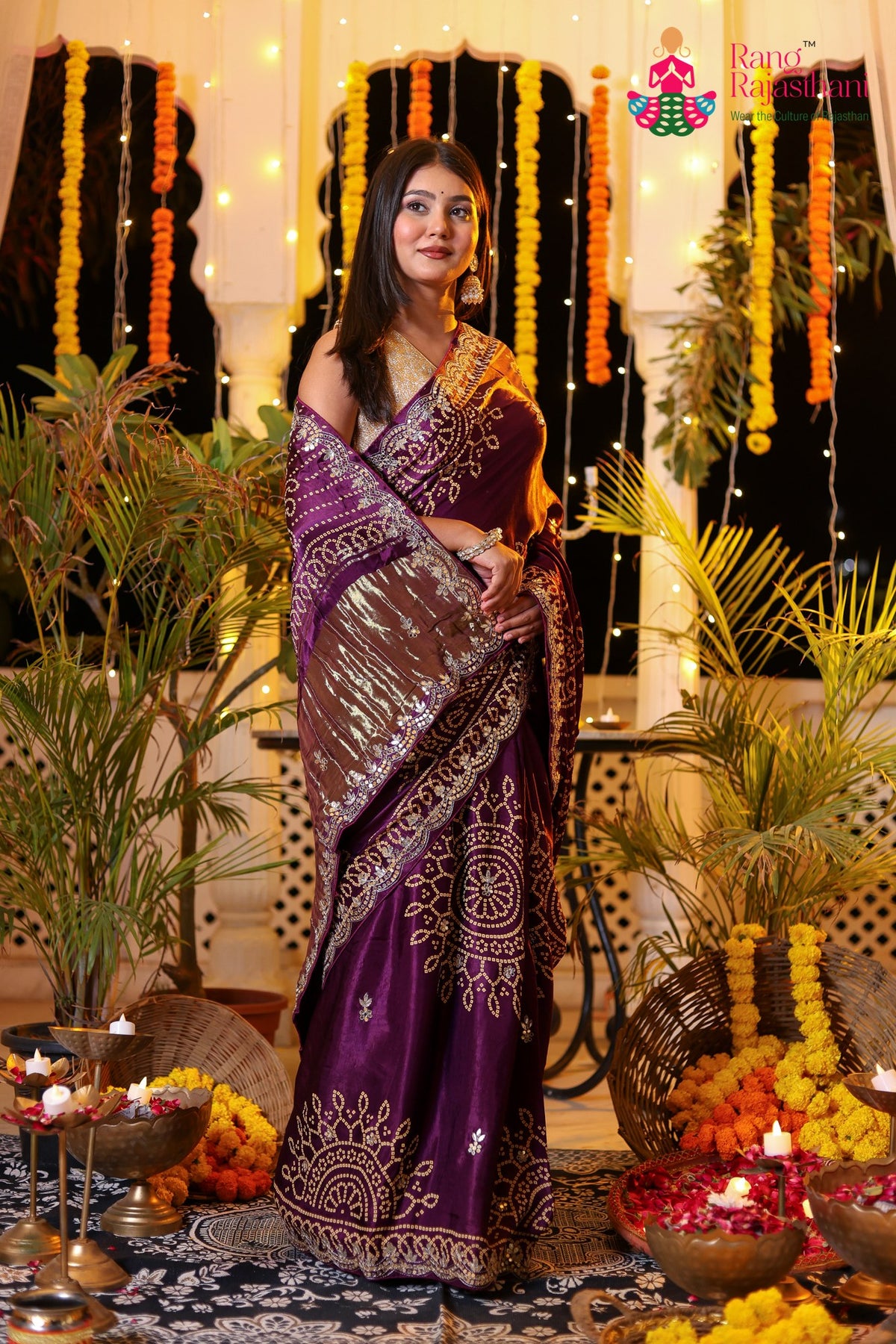 Purple Modal Bandhani Print Chunri Saree for Mayra Ceremony | Trending Now