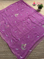 Purple Pure Chiffon Hand Embellishment Saree for Bridal | Shop Latest