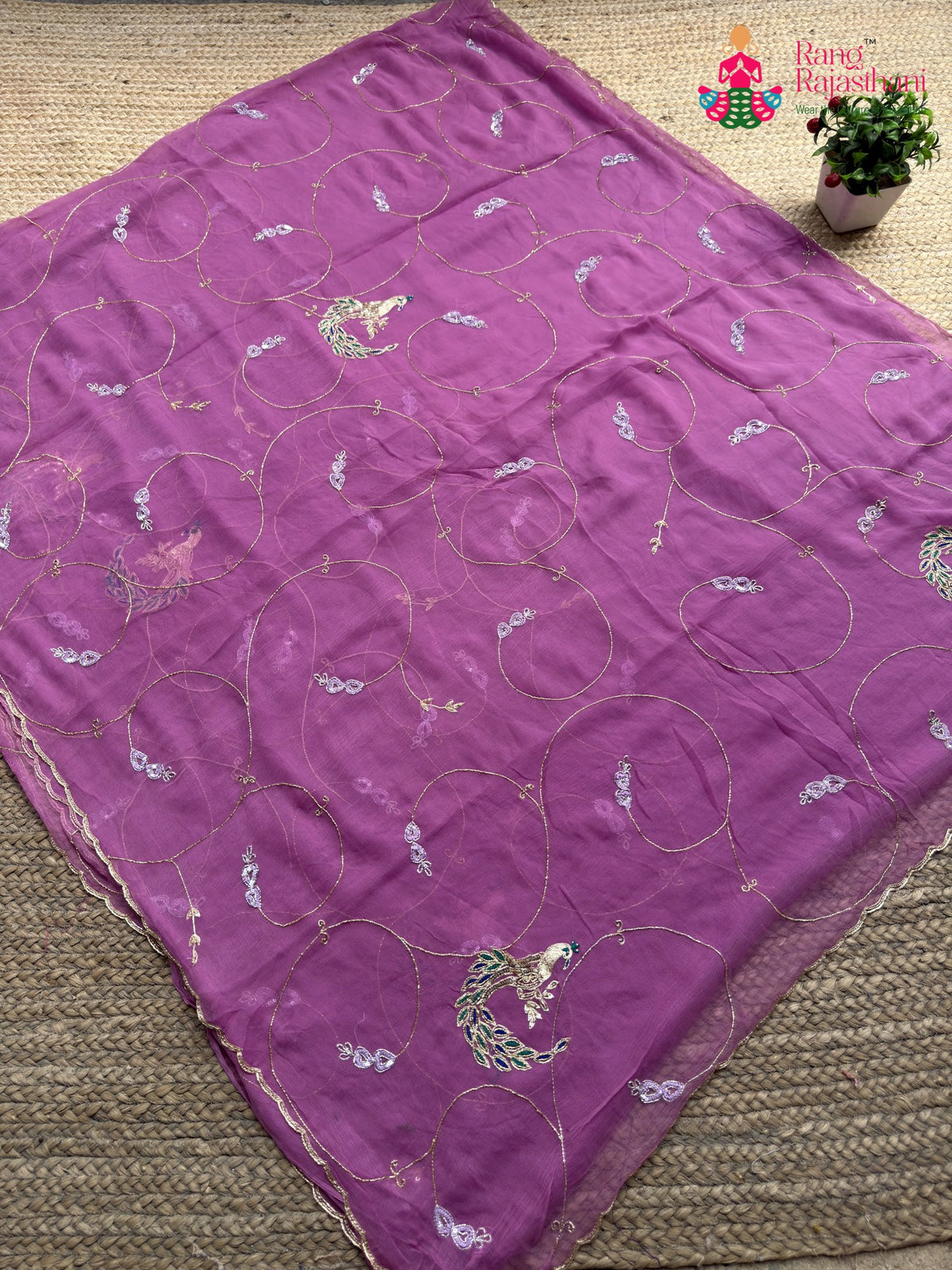 Purple Pure Chiffon Hand Embellishment Saree for Bridal | Shop Latest