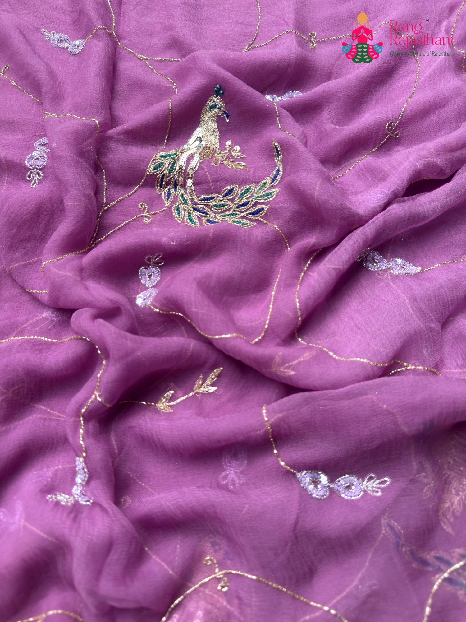 Purple Pure Chiffon Hand Embellishment Saree for Bridal | Shop Latest