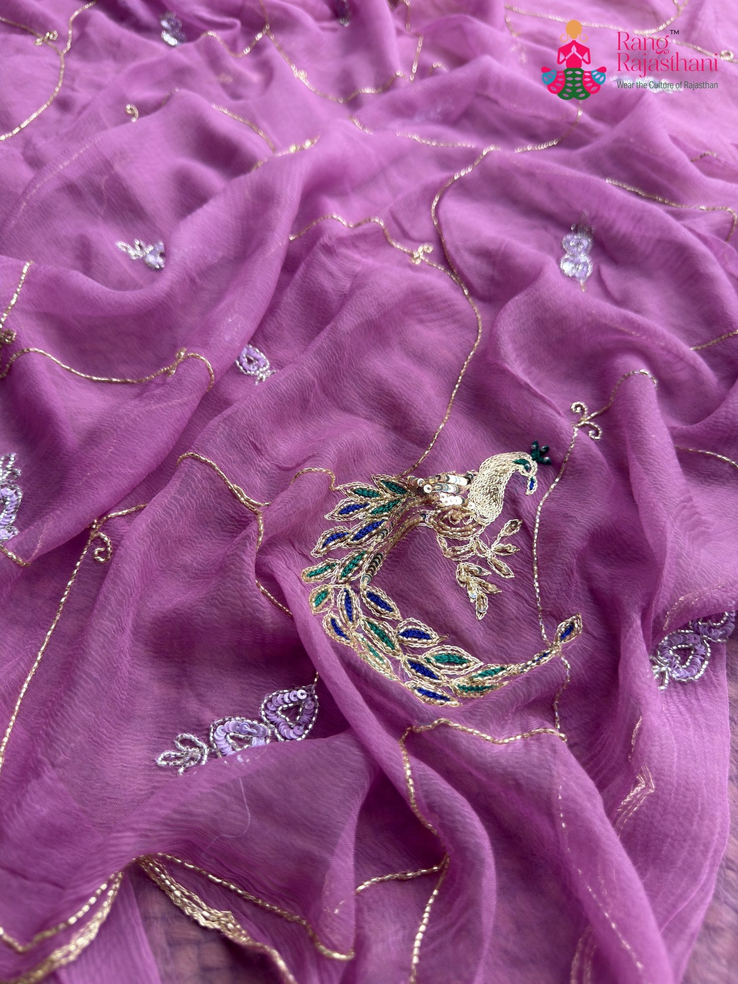 Purple Pure Chiffon Hand Embellishment Saree for Bridal | Shop Latest