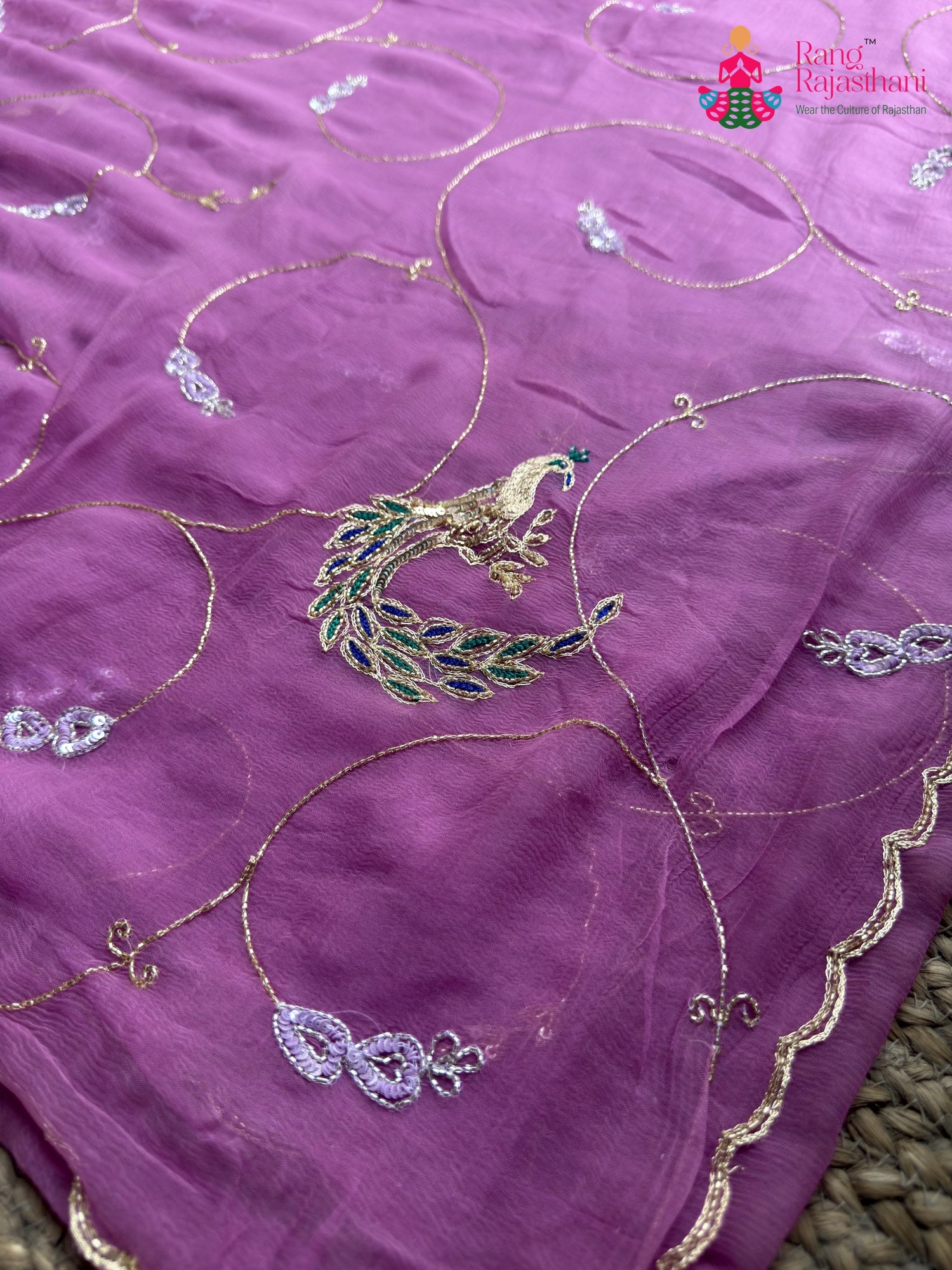 Purple Pure Chiffon Hand Embellishment Saree for Bridal | Shop Latest