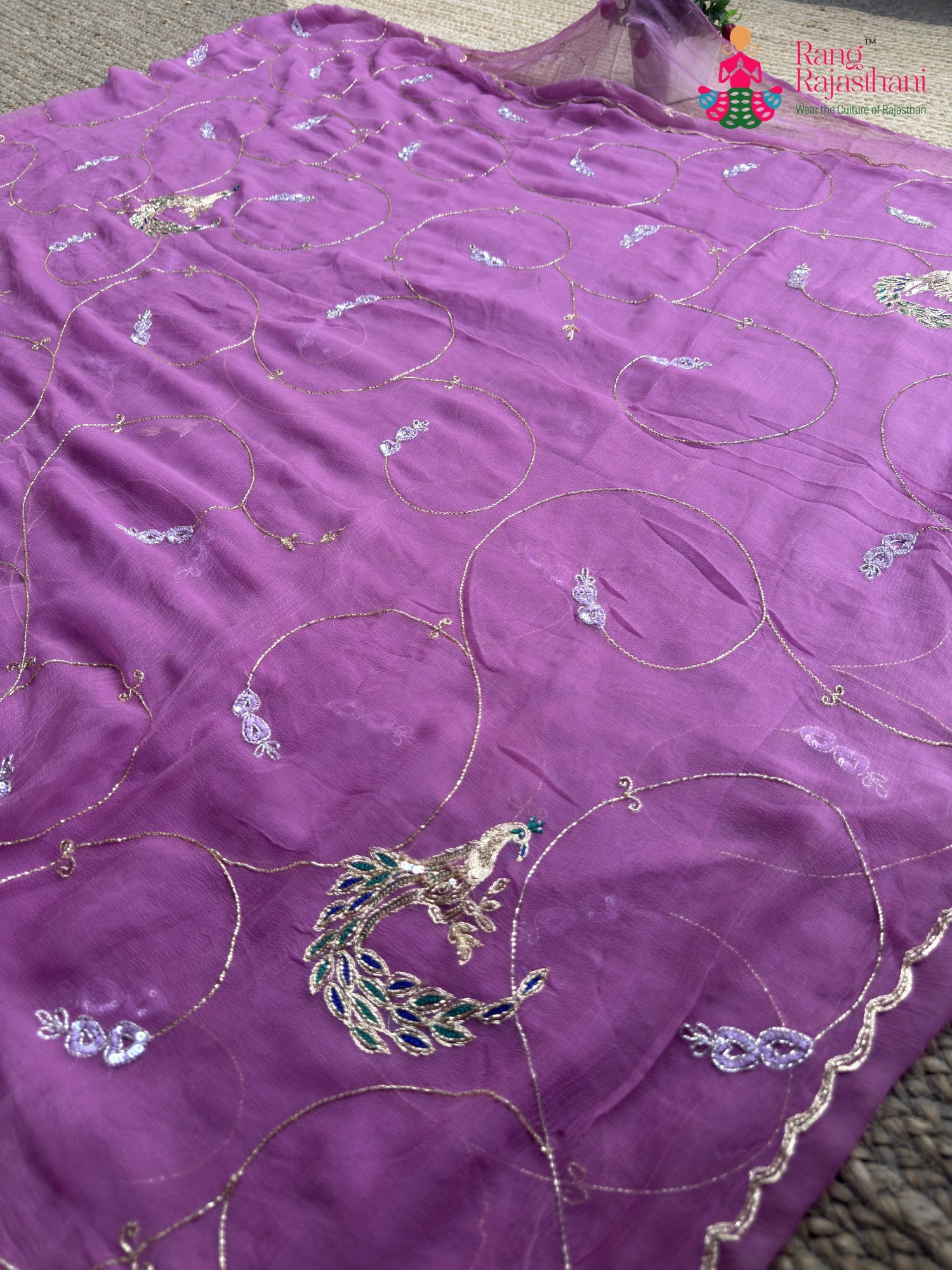 Purple Pure Chiffon Hand Embellishment Saree for Bridal | Shop Latest
