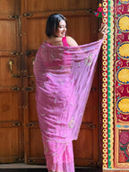 Purple Pure Chiffon Hand Embellishment Saree for Bridal | Shop Latest