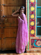 Purple Pure Chiffon Hand Embellishment Saree for Bridal | Shop Latest