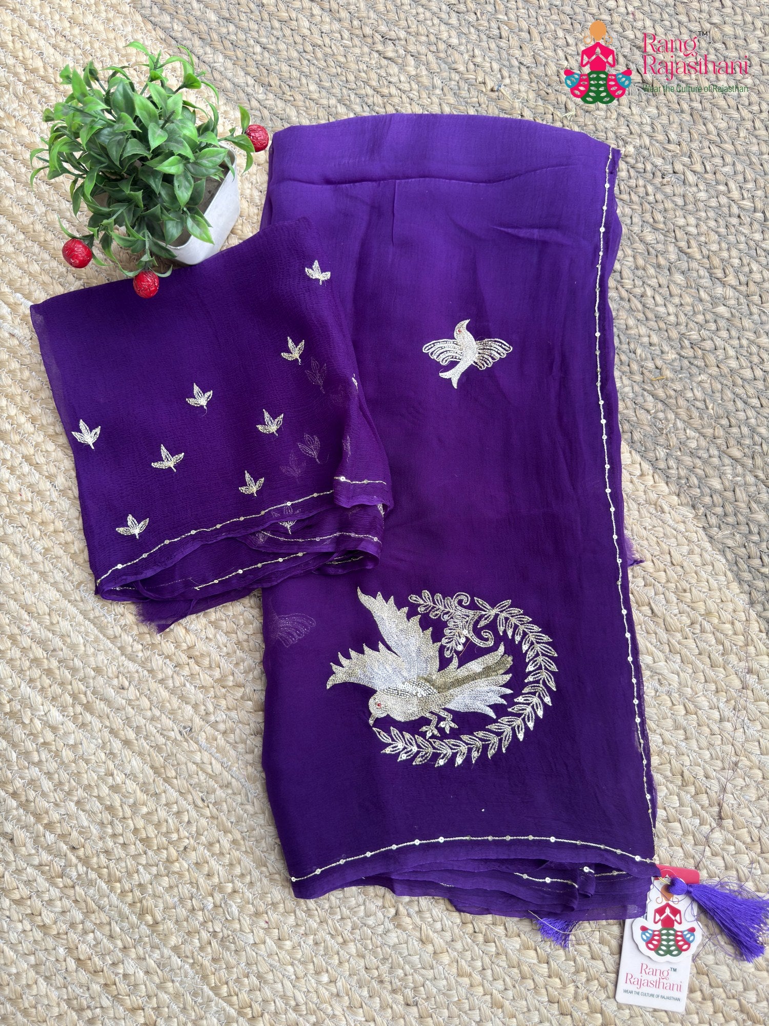 Purple Pure Chiffon Zari Embroidery Saree for Sangeet Night | Luxury Edit