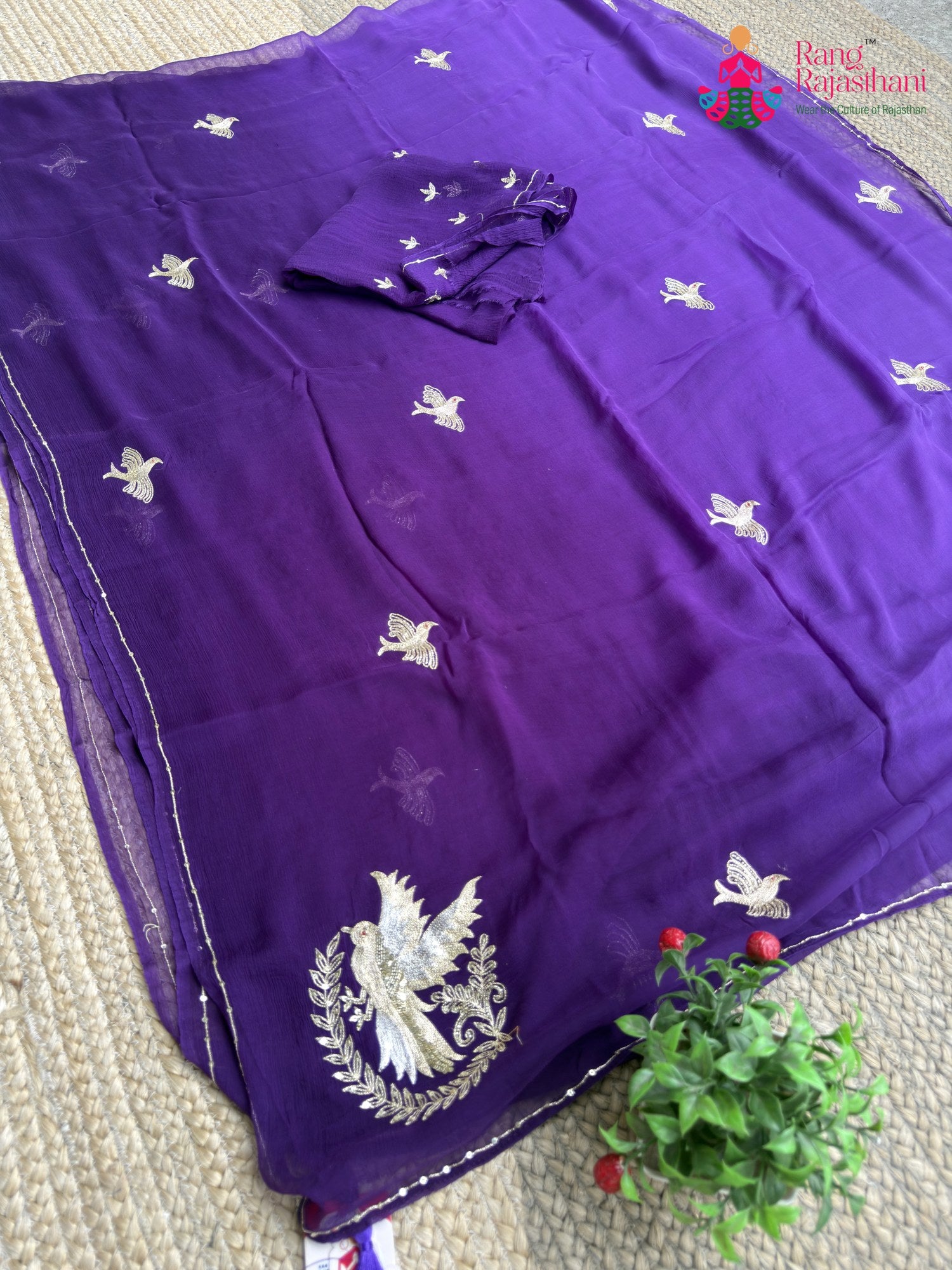 Purple Pure Chiffon Zari Embroidery Saree for Sangeet Night | Luxury Edit