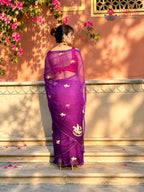 Purple Pure Chiffon Zari Embroidery Saree for Sangeet Night | Luxury Edit