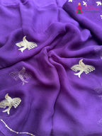 Purple Pure Chiffon Zari Embroidery Saree for Sangeet Night | Luxury Edit