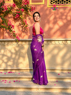 Purple Pure Chiffon Zari Embroidery Saree for Sangeet Night | Luxury Edit
