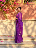 Purple Pure Chiffon Zari Embroidery Saree for Sangeet Night | Luxury Edit