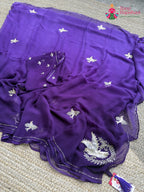 Purple Pure Chiffon Zari Embroidery Saree for Sangeet Night | Luxury Edit