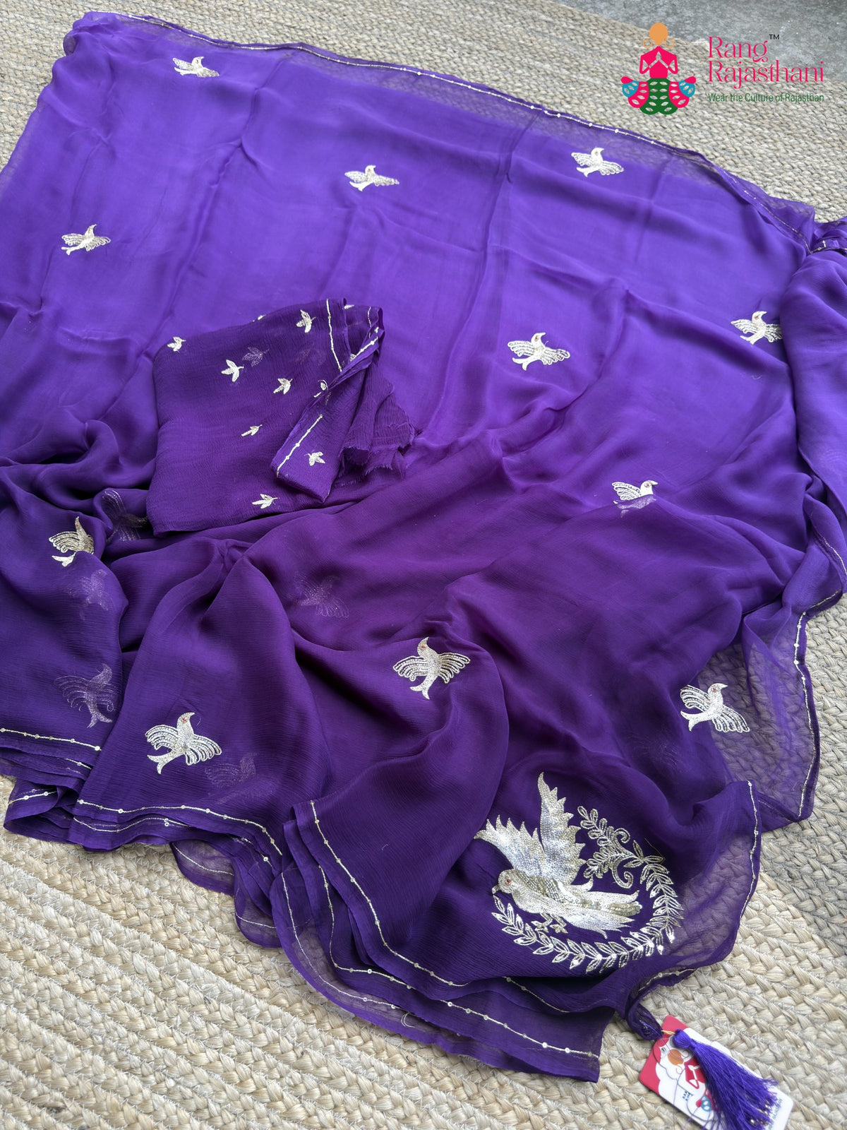 Purple Pure Chiffon Zari Embroidery Saree for Sangeet Night | Luxury Edit