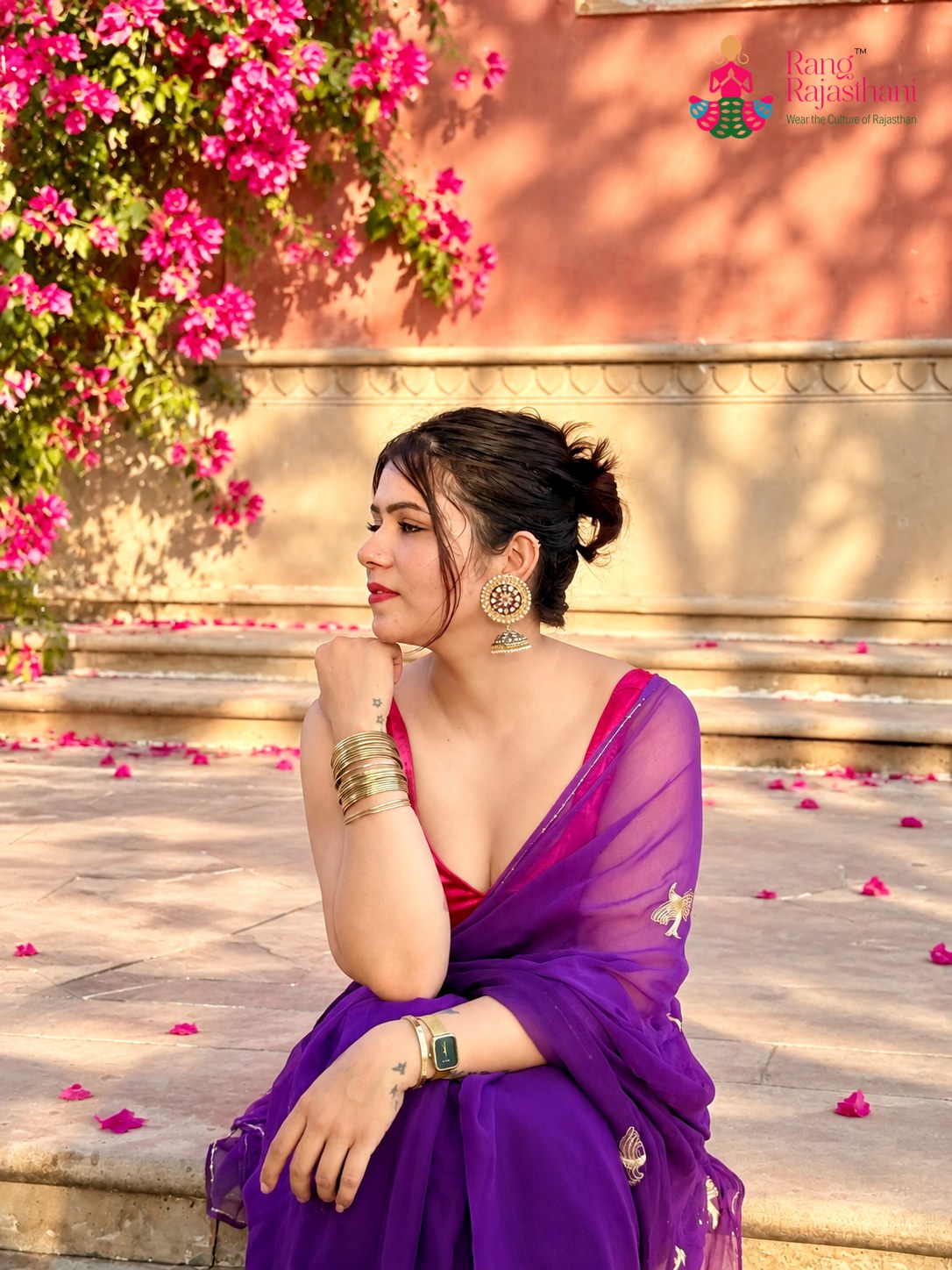 Purple Pure Chiffon Zari Embroidery Saree for Sangeet Night | Luxury Edit