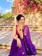 Purple Pure Chiffon Zari Embroidery Saree for Sangeet Night | Luxury Edit