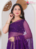 Green PureChiffon saree with Mirror close up detailing