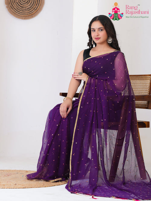 Purple Pure Chiffon Mirror Saree for Wedding Guest | Authentic Weave main-image