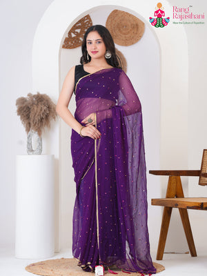 Purple Chiffon Mirror Saree for Wedding Guest | Authentic Weave