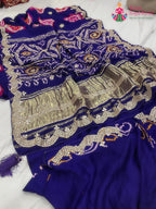 purple pure gajji silk gota patti saree for wedding guest wear by Rang Rajasthani