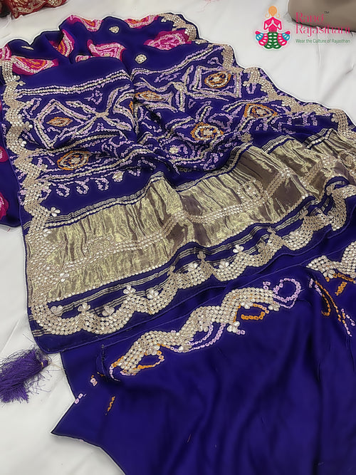 Purple Pure Gaji Silk Gota Patti Work Saree : Soft Balance main-image