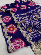 pallu detailing of purple pure gajji silk gota patti saree 