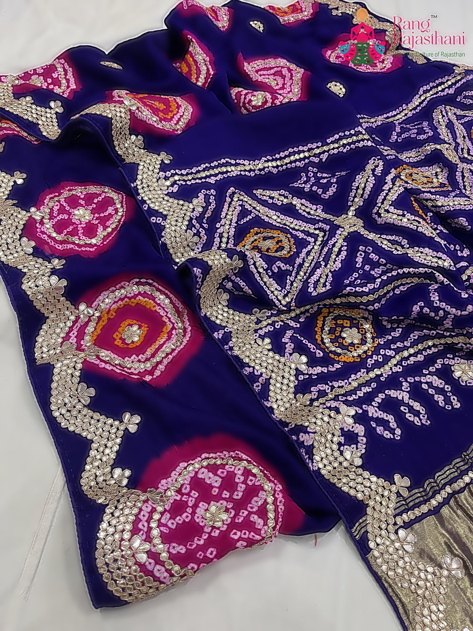Purple Pure Gaji Silk Gota Patti Work Saree : Soft Balance