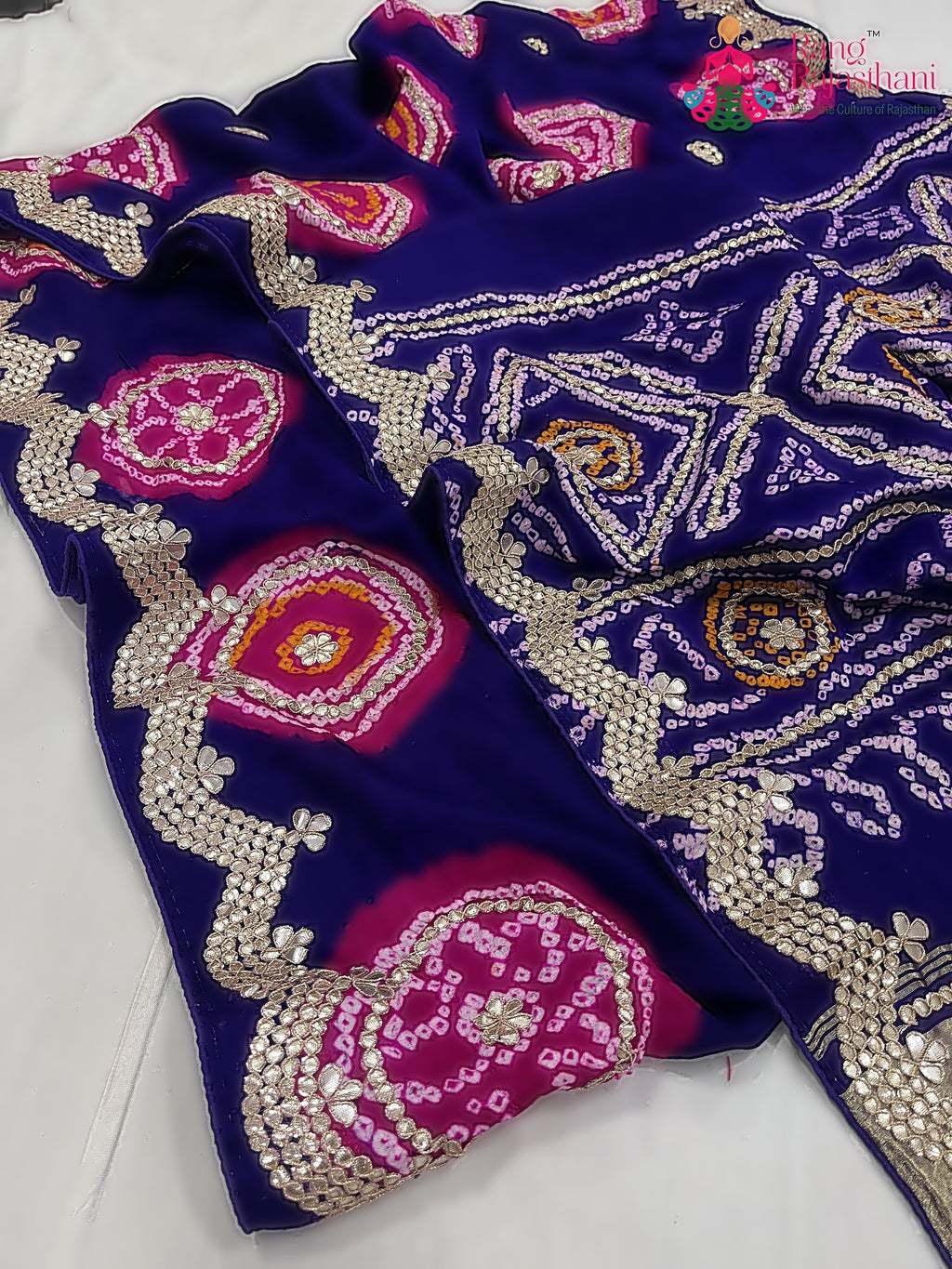 border detailing of purple pure gajji silk gota patti saree 