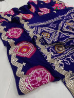 border detailing of purple pure gajji silk gota patti saree 