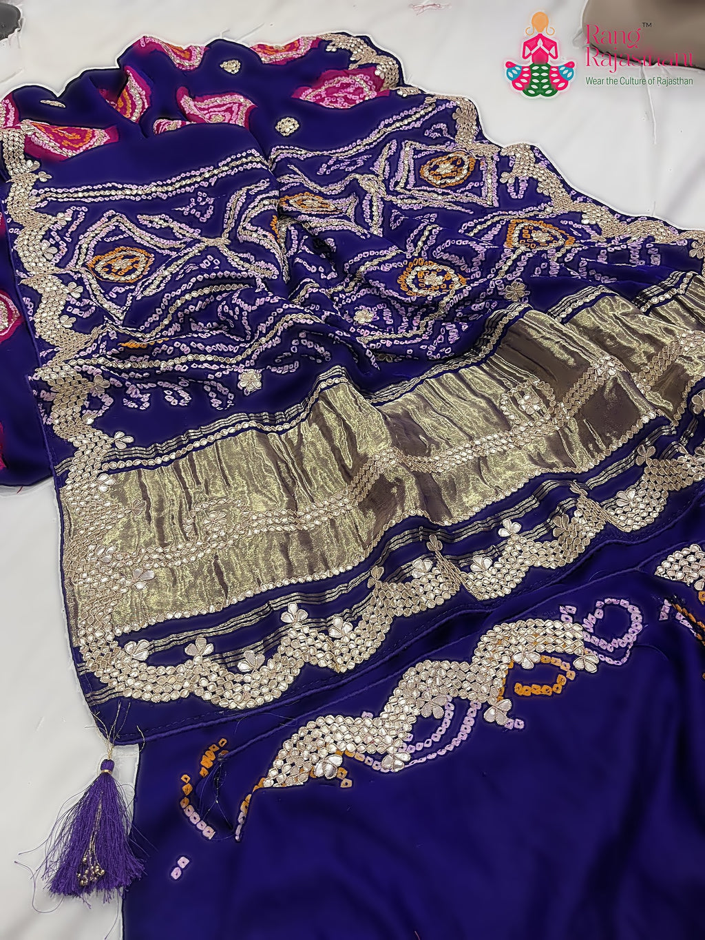 complete look of purple pure gajji silk gota patti saree 