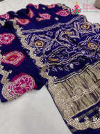 close up detailing of purple pure gajji silk gota patti saree 