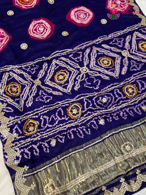 Purple Gajji Silk Gota Patti Gharchola Saree for Wedding Guest | Festive Pick