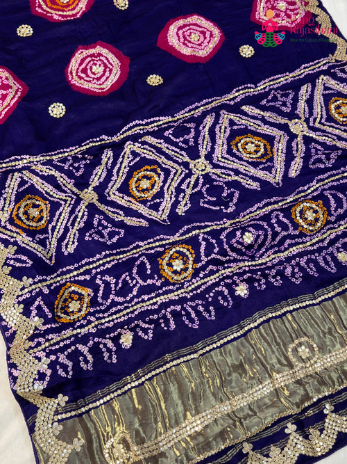 Purple Gajji Silk Gota Patti Gharchola Saree for Wedding Guest | Festive Pick main-image