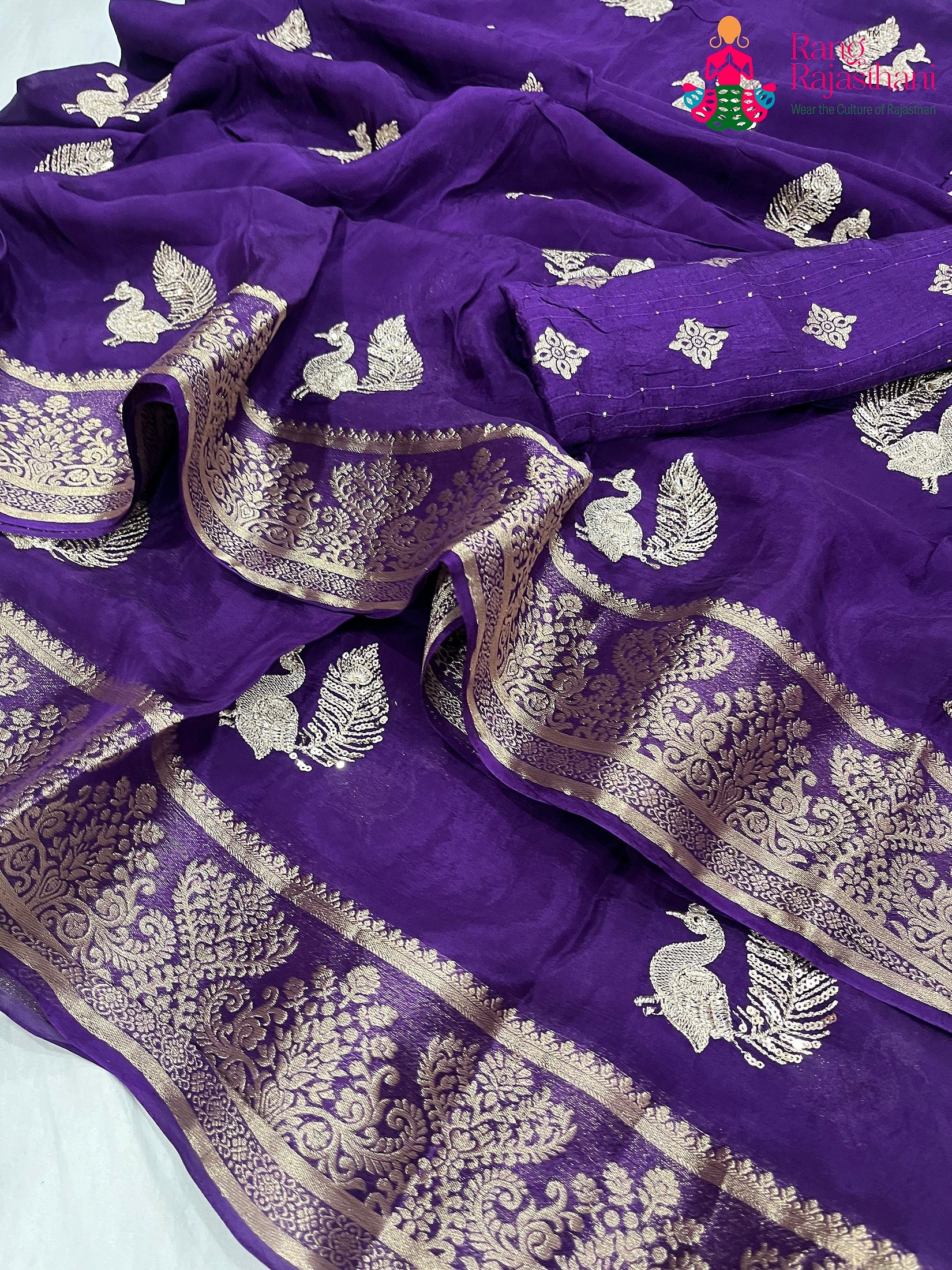 Purple Pure HO Silk Sequin Work Saree : Smooth Glow