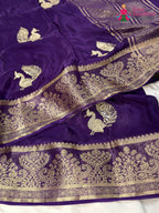 close up view of purple pure ho silk sequin saree