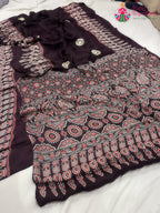 purple pure modal silk ajrakh print saree for casual wear by Rang Rajasthani