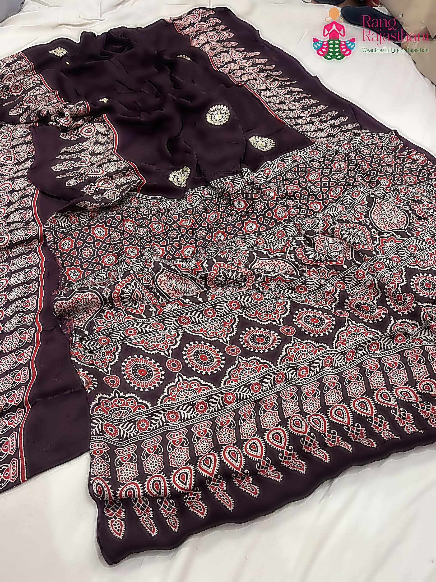 Purple Pure Modal Silk Ajarakh Print Saree : Soft Balance