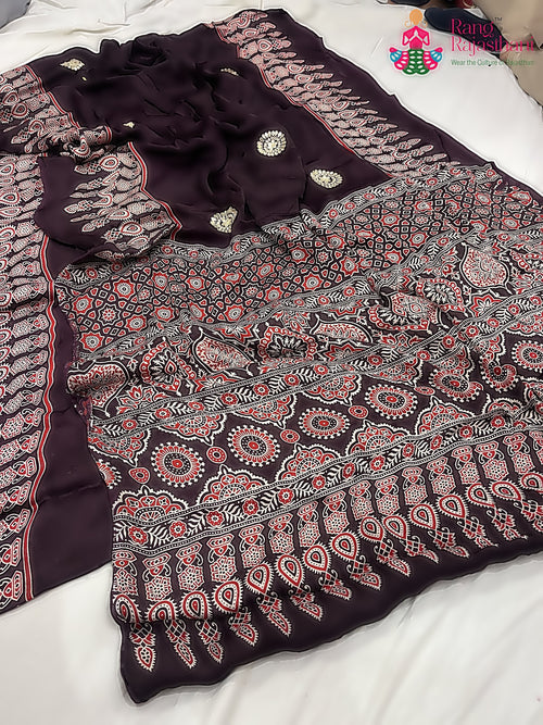 Purple Pure Modal Silk Ajarakh Print Saree : Soft Balance main-image